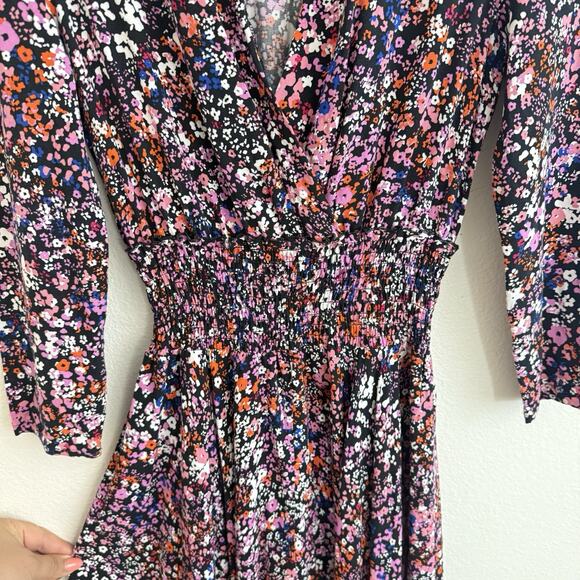 Maje Rayemi Midi Dress Size 36 Noir Rose Floral Print Asymmetric Girly Summer - Picture 7 of 16